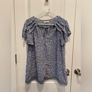 Max Studio Blue and Cream Patterned Blouse